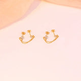 925 Silver Flower Stud Earrings with Zircons and Tassel Chain