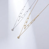 925 Sterling Silver Double Layer Necklace Pendant with Simulated Diamond
