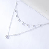 925 Sterling Silver Double Layer Necklace Pendant with Simulated Diamond