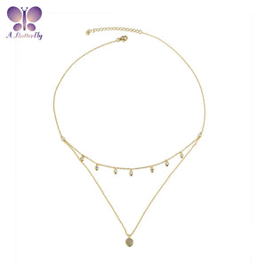 925 Sterling Silver Double Layer Necklace Pendant with Simulated Diamond