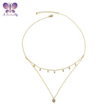 925 Sterling Silver Double Layer Necklace Pendant with Simulated Diamond