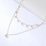 925 Sterling Silver Double Layer Necklace Pendant with Simulated Diamond