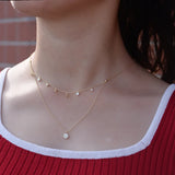 925 Sterling Silver Double Layer Necklace Pendant with Simulated Diamond