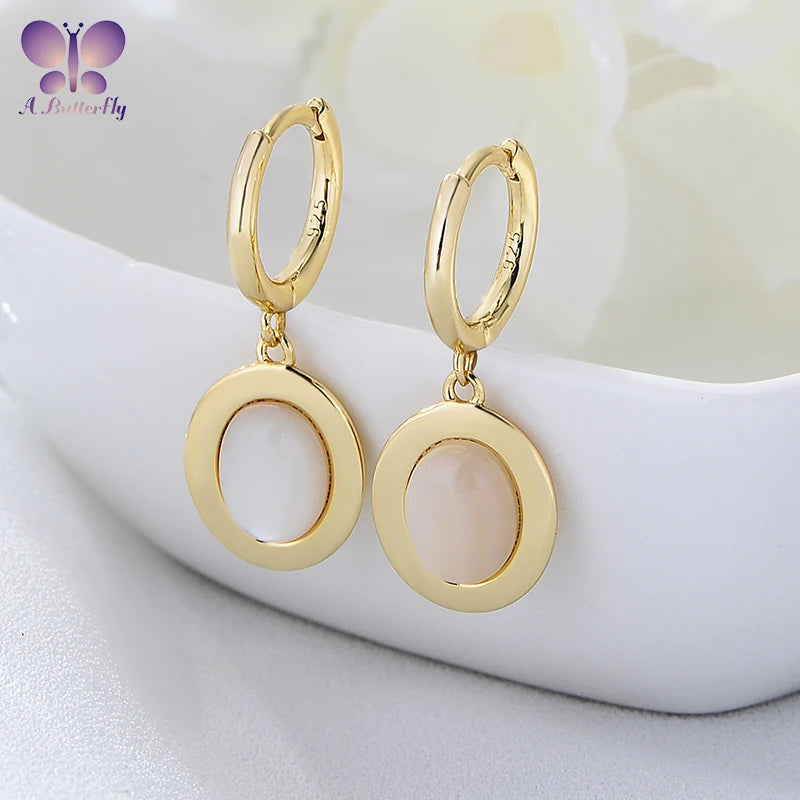 Natural Shell Oval Earrings 925 Sterling Silver Women's Fine Jewelry