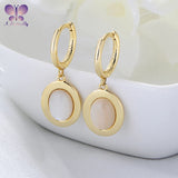 Natural Shell Oval Earrings 925 Sterling Silver Women's Fine Jewelry