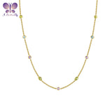 Colorful Gem Butterfly Necklace 925 Sterling Silver Women's Jewelry