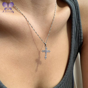 Butterfly 925 Sterling Silver Cross Pendant Necklace with SONA Simulated Diamond