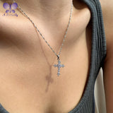 Butterfly 925 Sterling Silver Cross Pendant Necklace with SONA Simulated Diamond