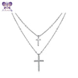 Butterfly 925 Sterling Silver Double Cross Pendant Necklace