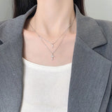 Butterfly 925 Sterling Silver Double Cross Pendant Necklace