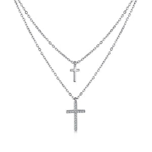 Butterfly 925 Sterling Silver Double Cross Pendant Necklace