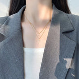 Butterfly 925 Sterling Silver Double Cross Pendant Necklace