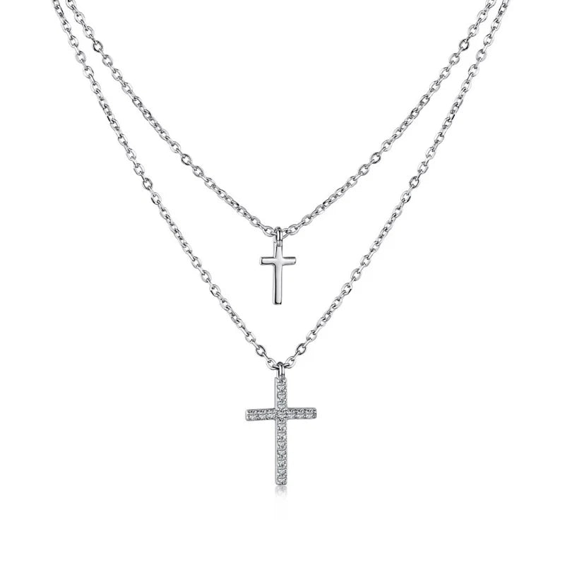 Butterfly 925 Sterling Silver Double Cross Pendant Necklace