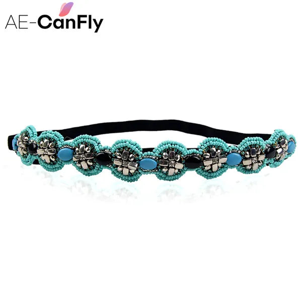 CAFNFLY Rhinestone Headband Beads Head Jewelry for Women