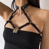 Gothic PU Leather Cross Harness Chest Bra Chain for Women