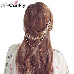Golden Leaf Head Chain Tassel Headpiece Women Hair Accessories