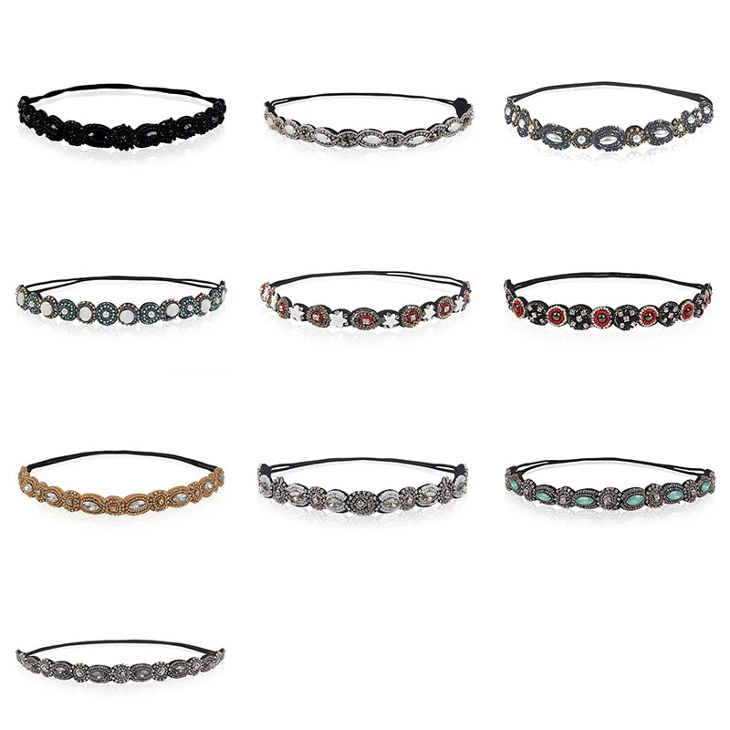 Vintage Crystal Beads Elastic Headband Hair Accessory