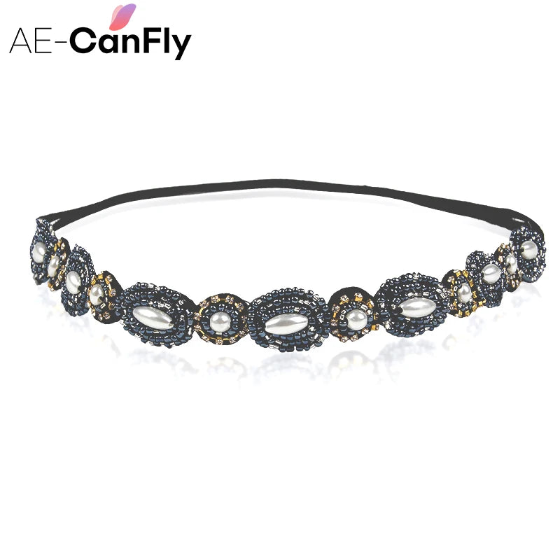 Vintage Crystal Beads Elastic Headband Hair Accessory