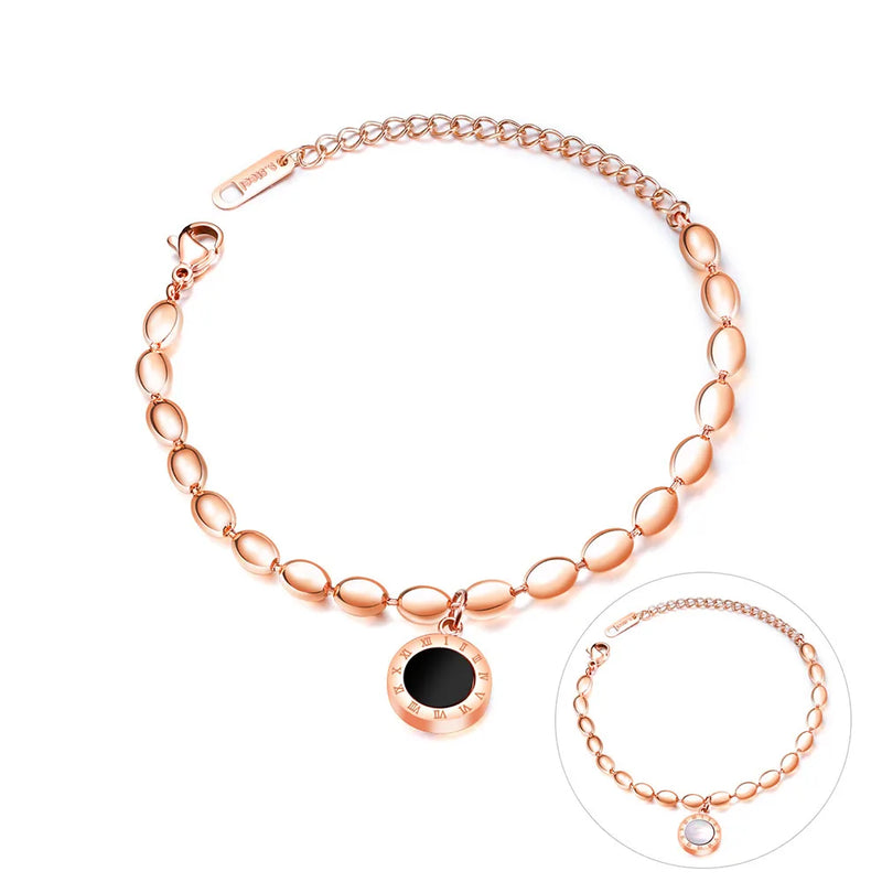 AENIN Roman Numerals Stainless Steel Bracelet with Beads Charm