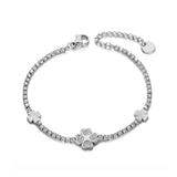 Stainless Steel Rhinestone Flower Charm Bracelet