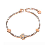 Stainless Steel Rhinestone Flower Charm Bracelet