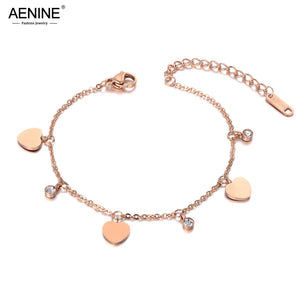 Rose Stainless Steel Heart Anklet Foot Chain for Women Girls