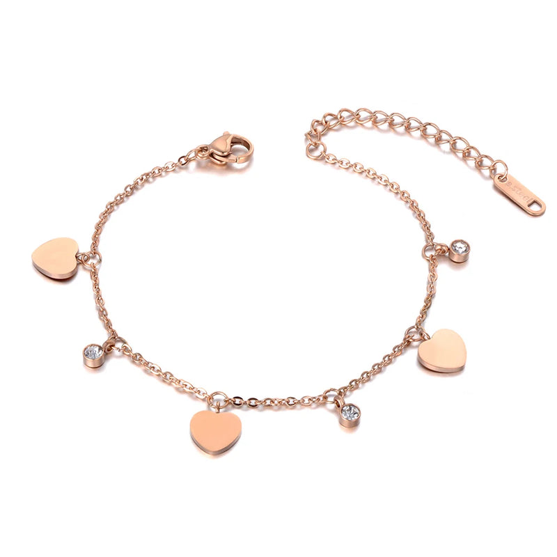 Rose Stainless Steel Heart Anklet Foot Chain for Women Girls