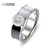 Stainless Steel CZ Crystal Shell Roman Alphabet Ring