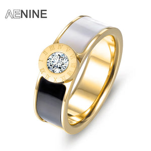 Stainless Steel CZ Crystal Shell Roman Alphabet Ring