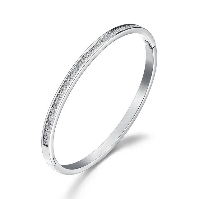 Titanium Steel Rose Bracelet with Cubic Zirconia for Women