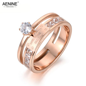 Clear CZ Crystal Rose Wedding Ring Stainless Steel Engagement AR18049