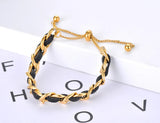 Stainless Steel Leather Adjustable Bracelet for Women Girl AB21063