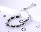 Stainless Steel Leather Adjustable Bracelet for Women Girl AB21063