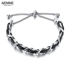 Stainless Steel Leather Adjustable Bracelet for Women Girl AB21063