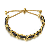 Stainless Steel Leather Adjustable Bracelet for Women Girl AB21063