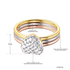 Stainless Steel Rhinestone Heart Rings Plated Bohemia Party Ring