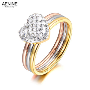 Stainless Steel Rhinestone Heart Rings Plated Bohemia Party Ring