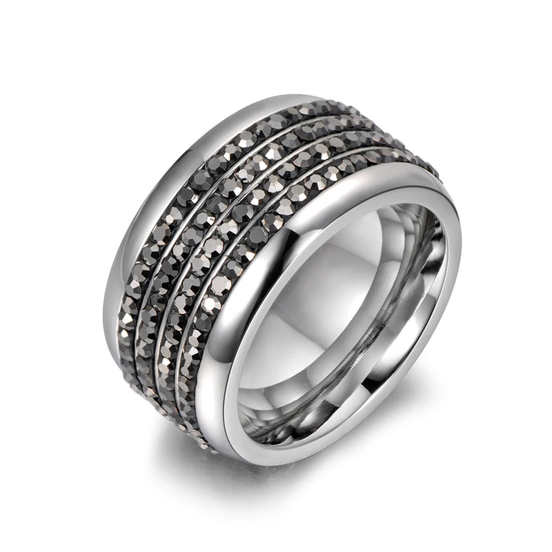 Black/Clear CZ Crystal Wedding Rings Stainless Steel AR18036