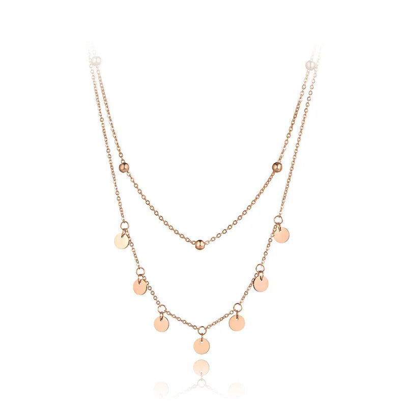 Bohemia Titanium Steel Double Layer Charm Choker Necklace