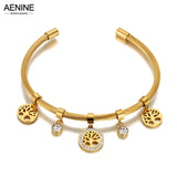 CZ Crystal Tree Charm Bangles Bracelets Stainless Steel Bohemia Party Jewelry
