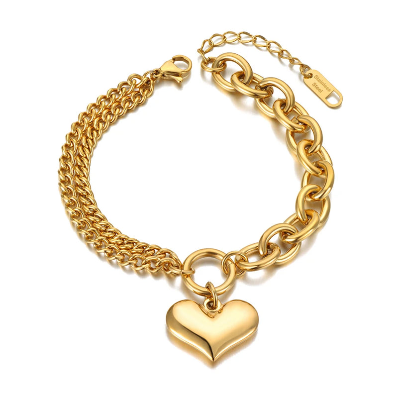 Stainless Steel Heart Charm Bracelet Women Girls Boho Party Jewelry