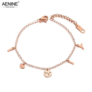 Titanium Stainless Steel I Love You Charm Bracelet