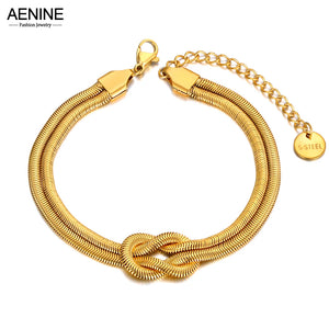 Stainless Steel Snake Chain Bracelets with Geometric Knot Charm