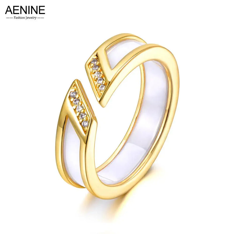 Ceramic Ring Jewelry CZ Crystal Wedding Engagement Ring AR21034