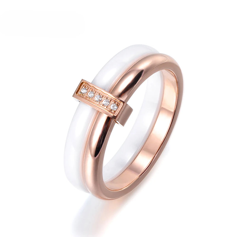 Titanium Stainless Steel CZ Crystal Ceramic Wedding Rings AR17047