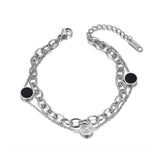 Punk Double Layer Stainless Steel Round Acrylic Shell Charm Bracelets AB20030