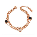 Punk Double Layer Stainless Steel Round Acrylic Shell Charm Bracelets AB20030