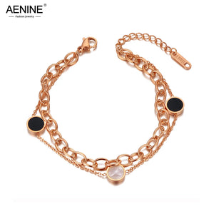 Punk Double Layer Stainless Steel Round Acrylic Shell Charm Bracelets AB20030