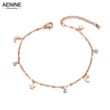 Rose Anklet Star Moon CZ Stone Charm Stainless Steel Holiday Jewelry