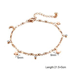 Rose Anklet Star Moon CZ Stone Charm Stainless Steel Holiday Jewelry